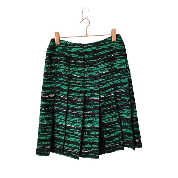 CARLISLE Mini Pleated Circle Skirt Paneled Tweed in green / black size 4 - Picture 2 of 6